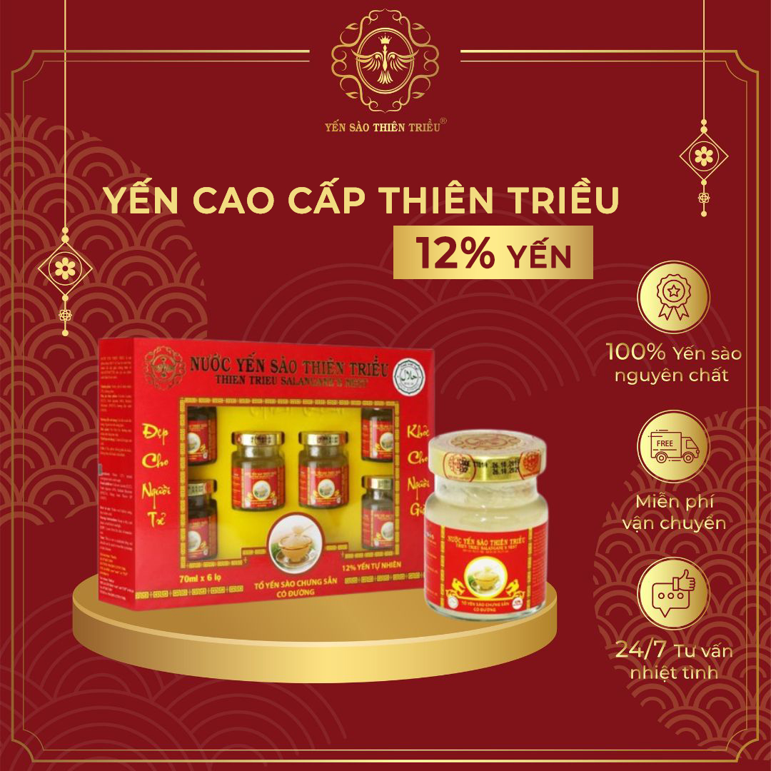 Nước yến sào cao cấp 12% nguyên chất hộp 6 lọ, 70ml - Yến sào Thiên Triều