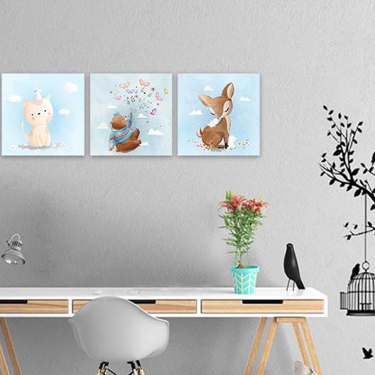 Bộ 3 tranh cho trẻ em “Những con vật đáng yêu” | Tranh trang trí phòng ngủ em bé W3378