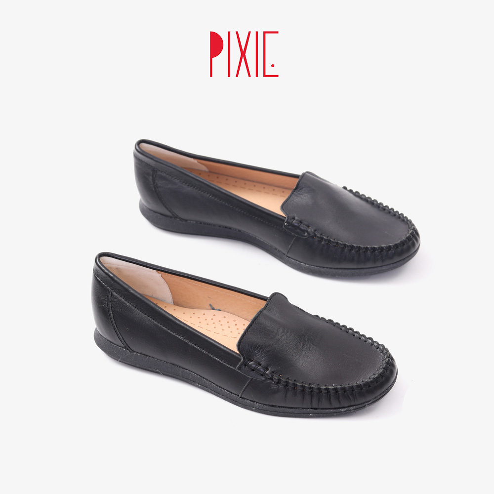 Giày Mọi Moccasin Da Bò Thật Đế Cao Su Pixie X482