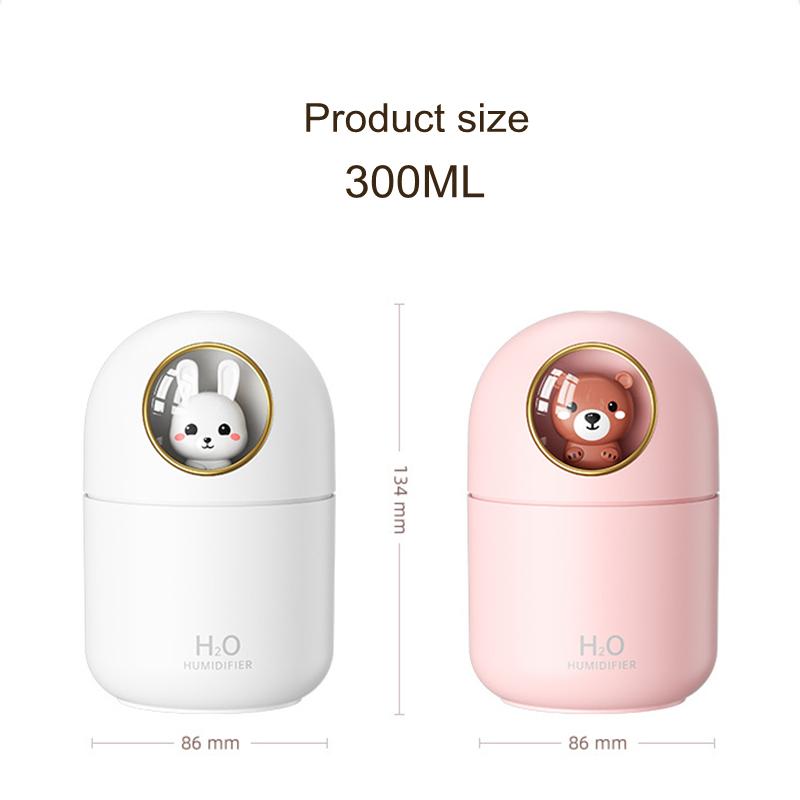 Thú Dễ Thương Máy Phun Sương Tạo Độ Ẩm 300Ml USB Di Động Phun Sương Tạo Atomizer Máy Lọc Không Khí Có Đèn LED Siêu Âm Hương Thơm Nước Khuếch Tán