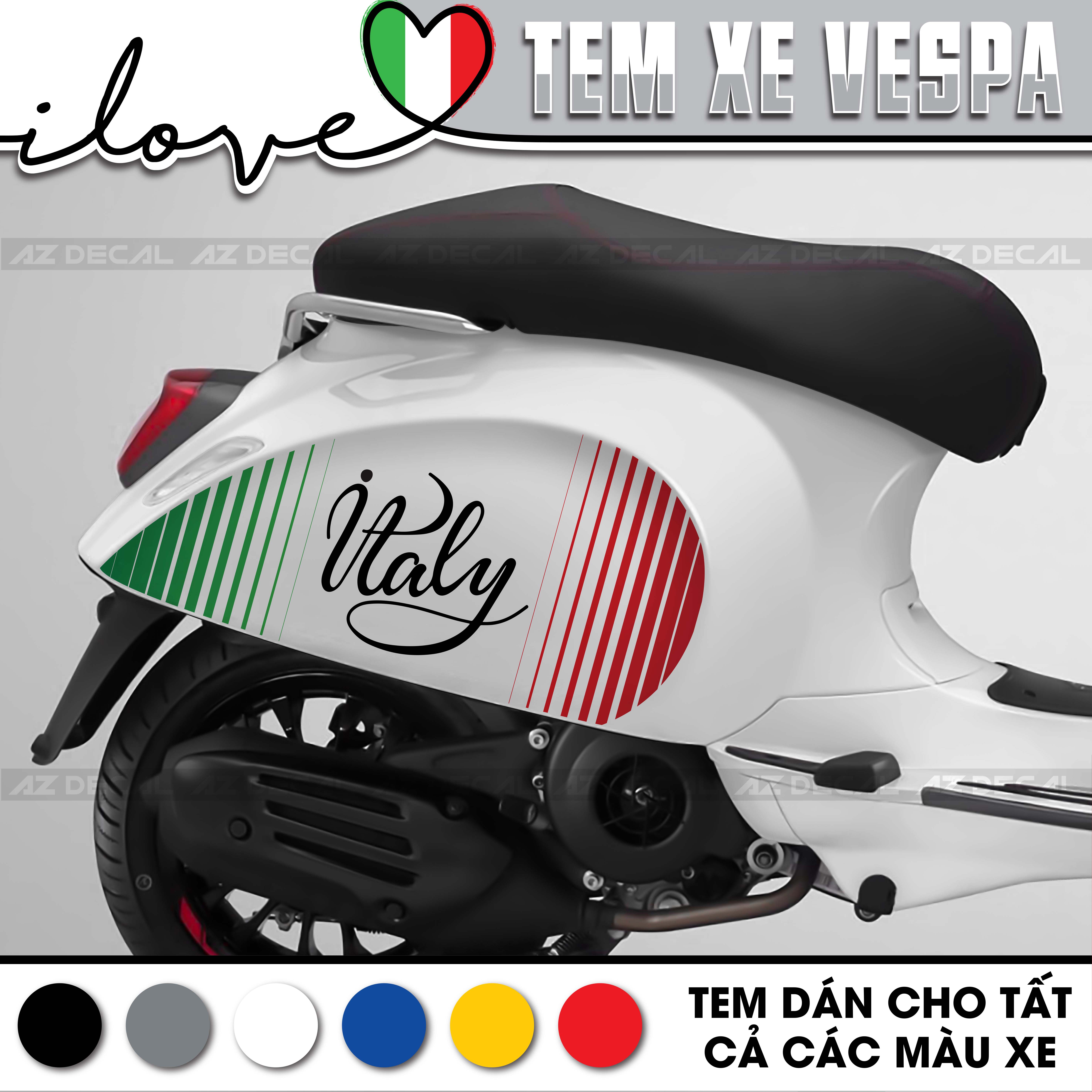 Tem Dán Xe Vespa Sprint/Primavera/GTS/LX Mẫu Chữ Italy | VP10 | Decal Rời Chống Thấm Nước, Dễ Dán