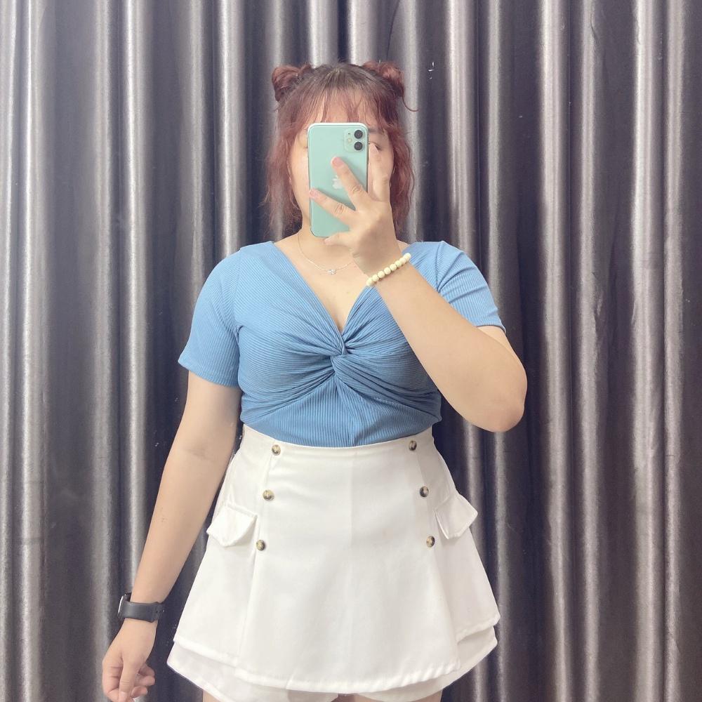 Áo thun bigsize nữ tay nắn kiểu xoắn ngực chất gân tăm co giãn phom rộng 60-92kg G100