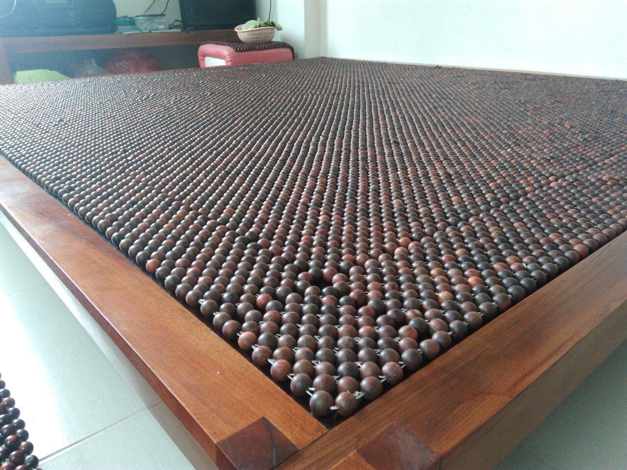 Chiếu hạt gỗ Trắc Mộc hạt 1,2cm , Chiếu điều hoà - Tặng lót ghế ô tô hạt gỗ Trắc