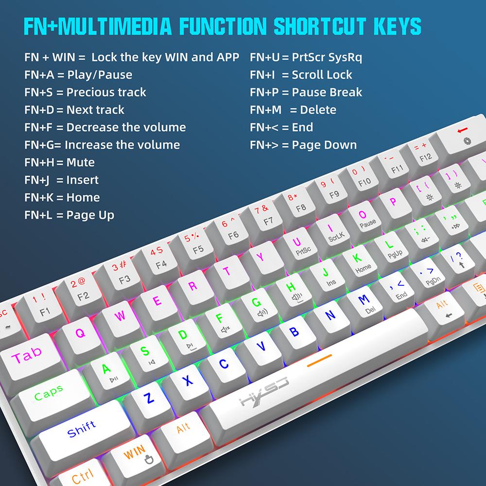 HXSJ V900 Wired 61-key Compact Mechanical Keyboard RGB Backlit Keyboard N-key Rollover Blue Switch Double Shot Keycaps