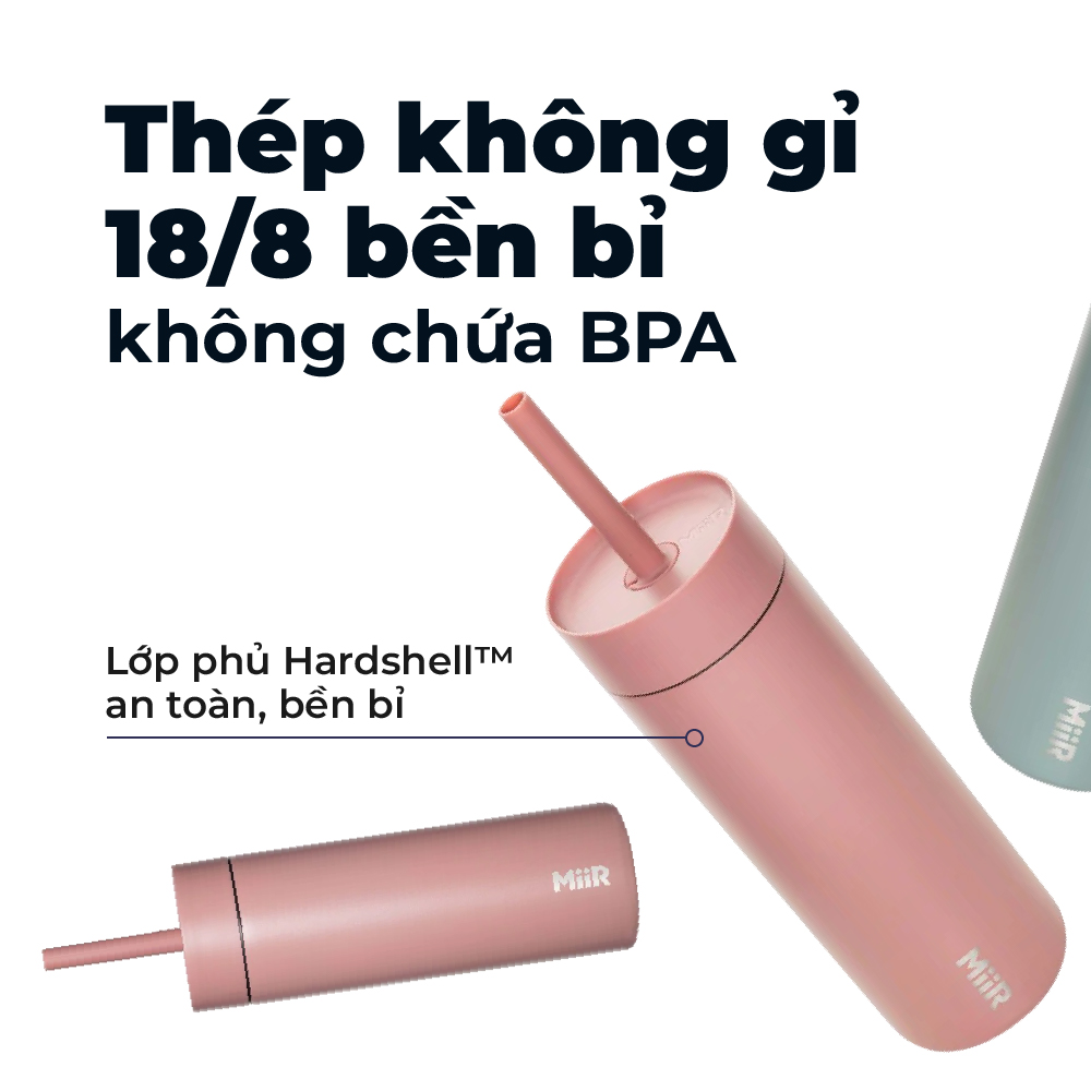 MiiR - Bình giữ nhiệt Sipper Straw - Màu Xanh Sương Mai/ Hồng Gỗ - 473ml