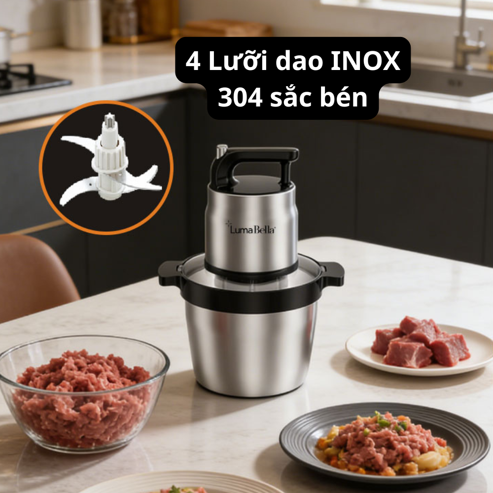 Máy xay thịt 6.5L đa năng công suất cao 1500W xay nhuyễn thịt, rau củ nhanh chóng, Lumabella LB-56003 lưỡi dao sắc bén - HÀNG CHÍNH HÃNG