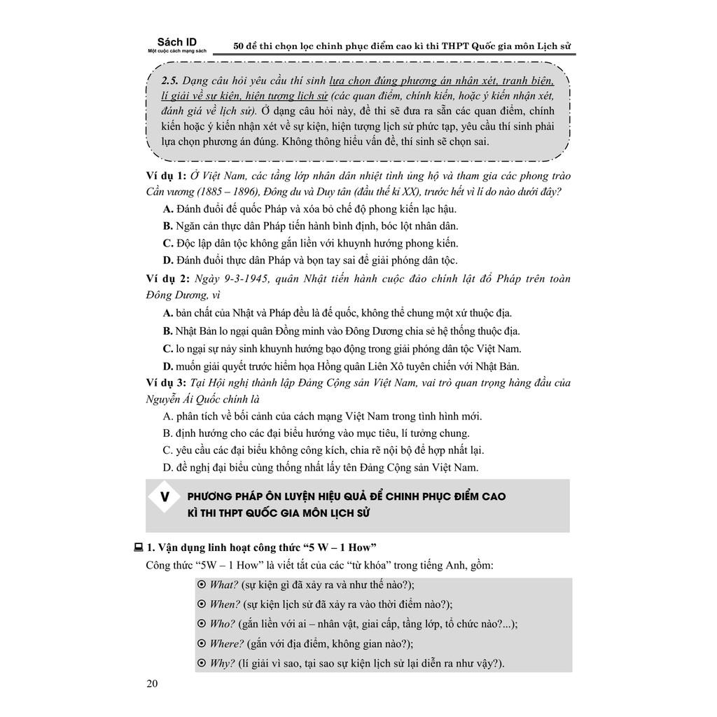 Sách ID luyện đề Sử: 50 Đề thi chọn lọc chinh phục điểm cao kì thi THPT QG 2021 môn Lịch sử