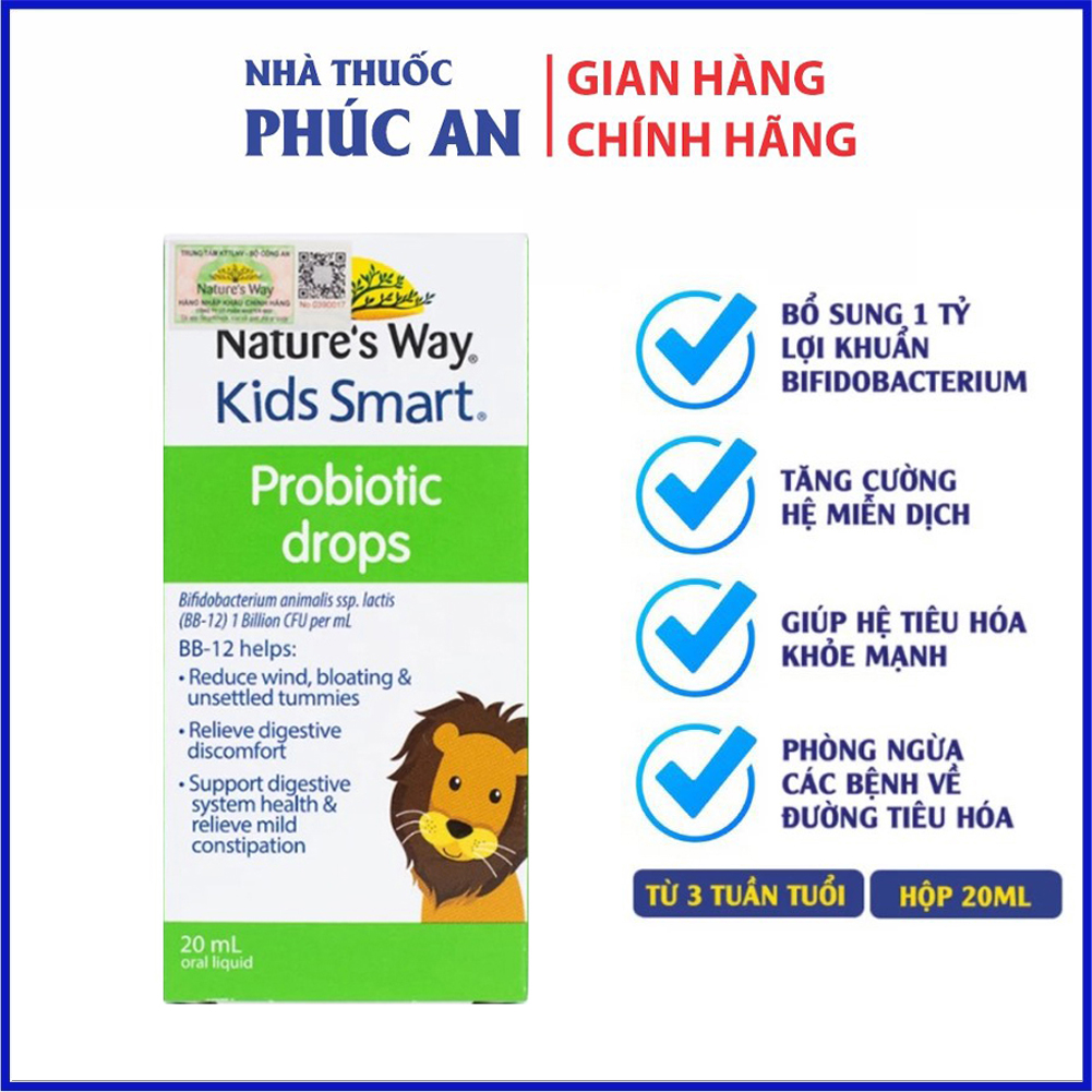 Men vi sinh cho bé Nature's Way Kids Smart Drops Probiotic 20ml giúp hỗ trợ tiêu hoá, tăng cường miễn dịch