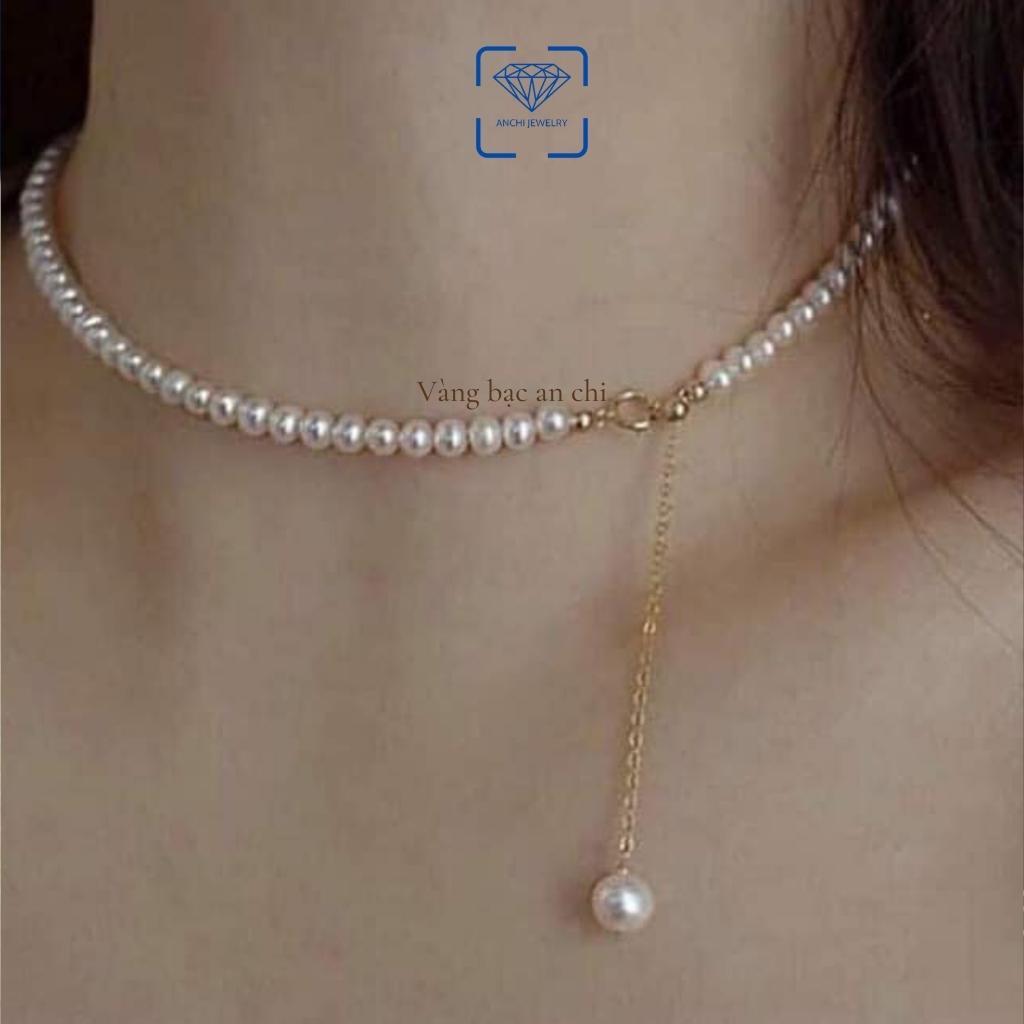 Vòng tay - Vòng cổ chocker trai thật 6mm mix dây khóa 10k, có giấy bảo hành của tiệm vàng. Trang sức Anchi