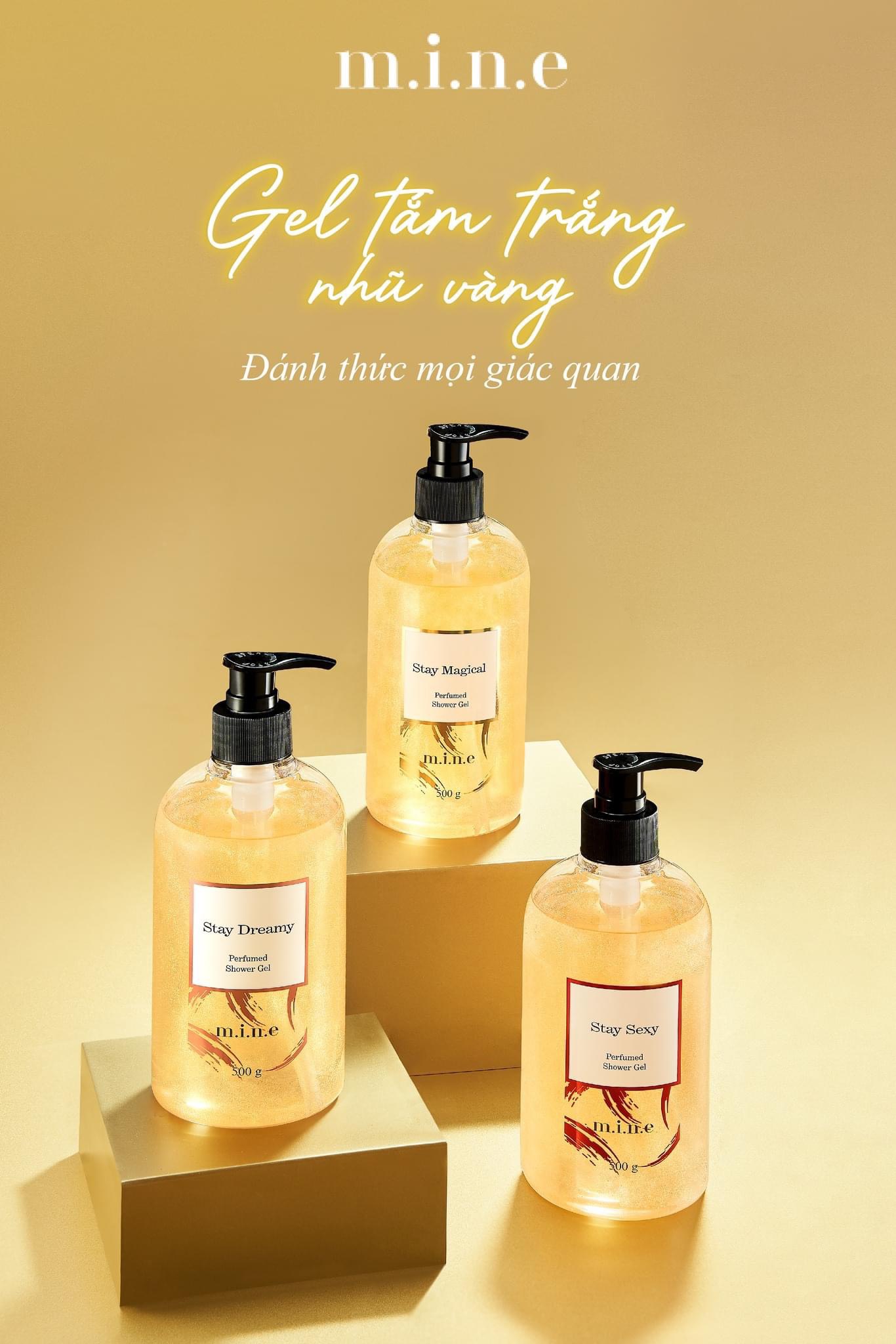 Gel tắm sáng da nhũ vàng hương nước hoa Mine – Stay Sexy (Shower gel skin brightening emulsion yellow incense perfume mine-stay sexy)