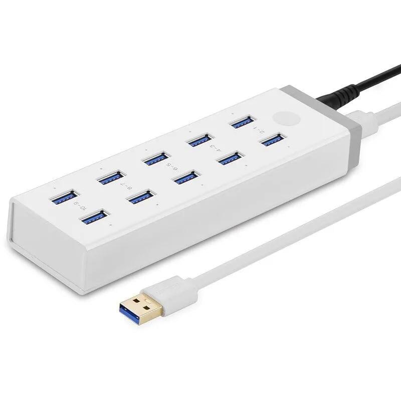 Ugreen UG20297CR117TK Màu Trắng Bộ chia HUB USB 3.0 sang 10 USB 3.0 hỗ trợ nguồn 12V - HÀNG CHÍNH HÃNG