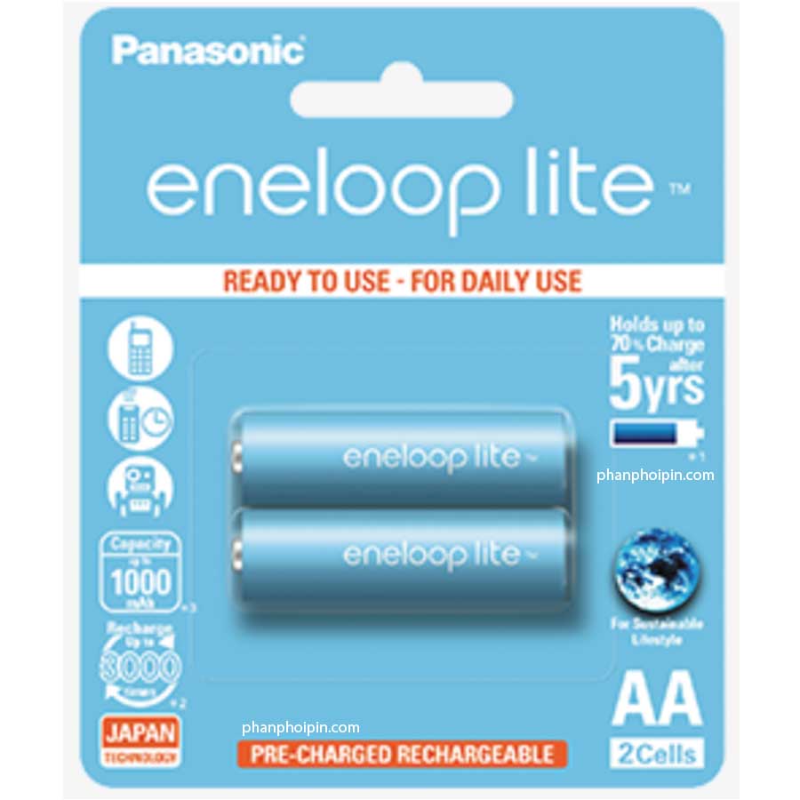 Pin sạc eneloop LITE AA 1000mAh (BK-3LCCE/2BV) Hàng chính hãng