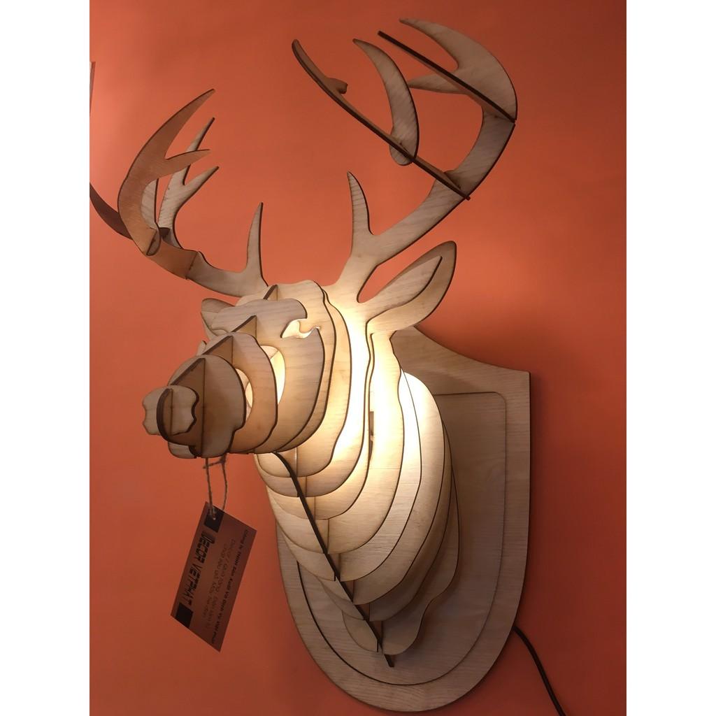 Đầu hươu treo tường bằng gỗ có đèn Decor Việt Phát TTHCD