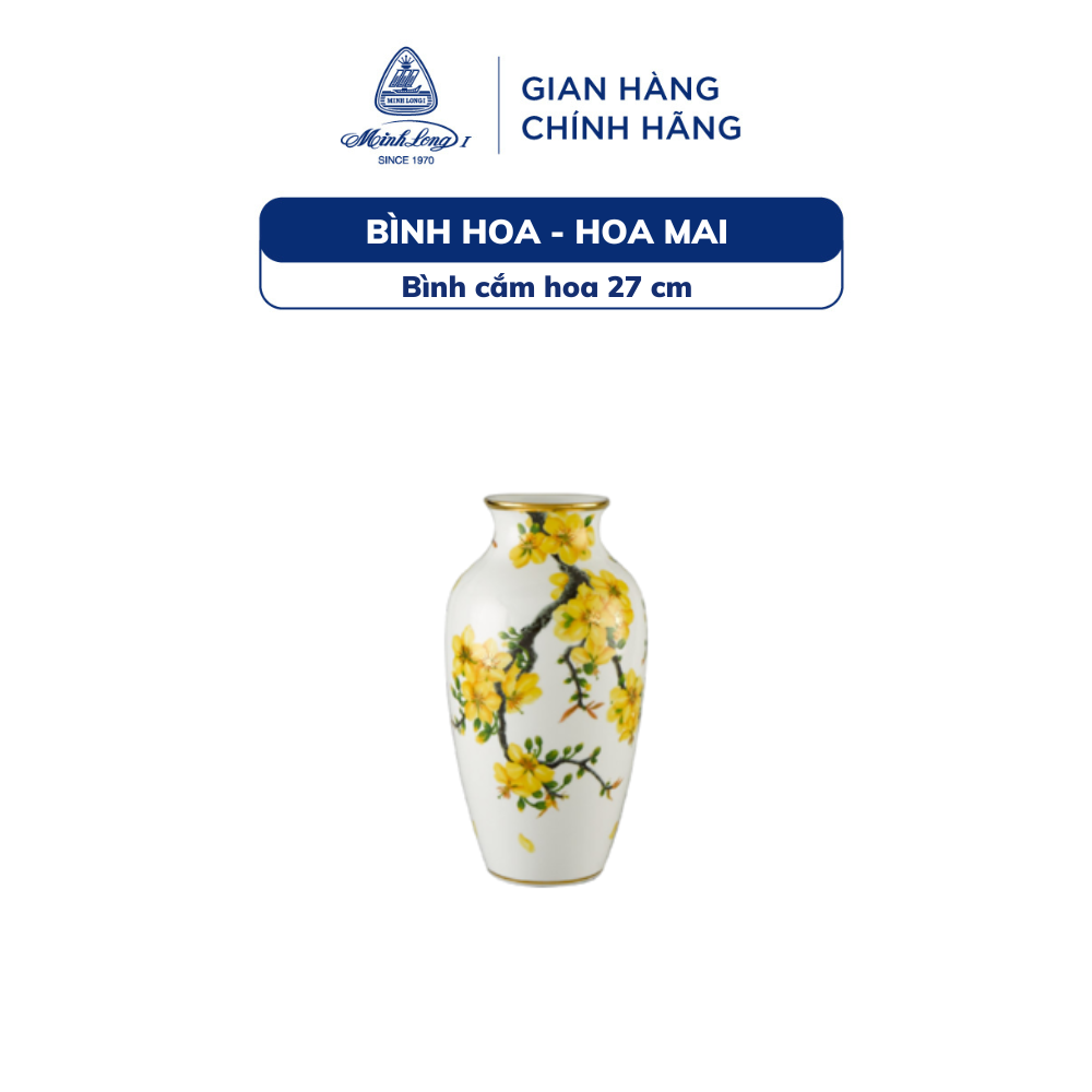 Bình Hoa, Bình Cắm Hoa Sứ Cao Cấp Minh Long 27 cm - Hoa Mai