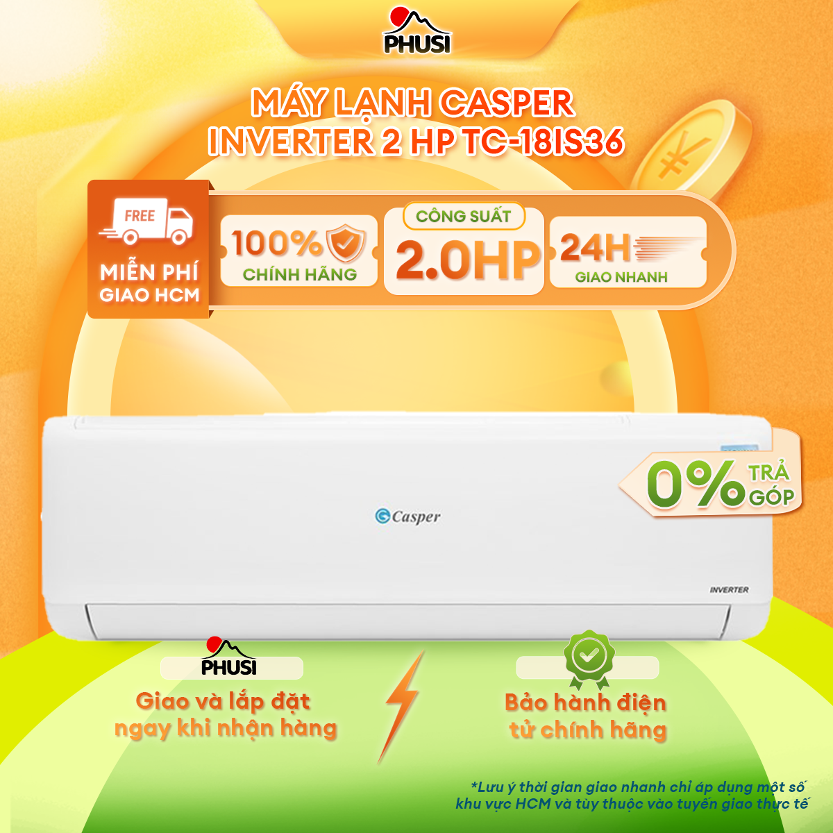 Máy Lạnh Casper TC-18IS36 Inverter 1.5HP - Hàng Chính Hãng (Chỉ giao HCM)