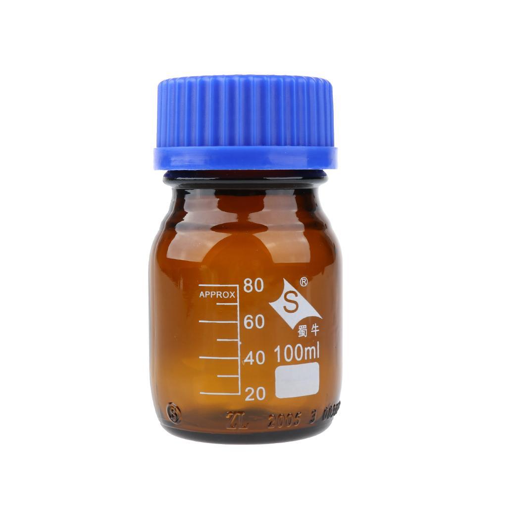 4XGraduated Round Glass Reagent Bottle With Scale Line Screw Cap 250ml+100mL