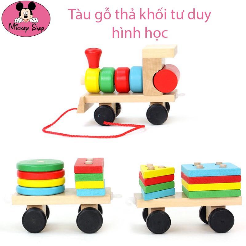 Đồ chơi đoàn tàu thả hình khối, giúp bé nhận biết màu sắc, đồ chơi gỗ an toàn tuyệt đối.