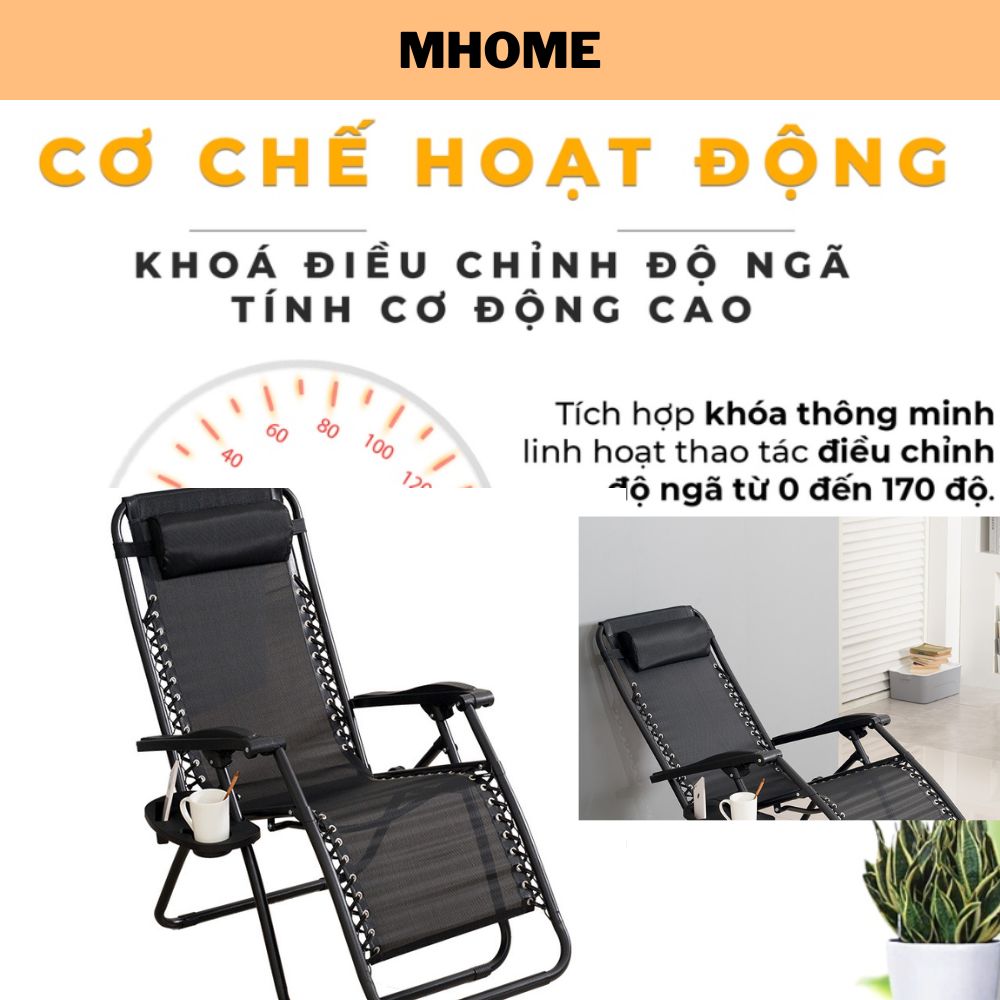 Ghế xếp thư giãn hạng sang Mhome MH63 - Hàng Chính Hãng( Tặng gối tựa đầu và khay chứa nước, điện thoại)