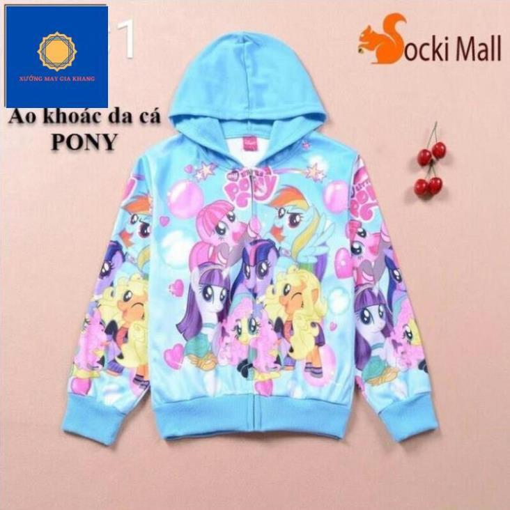 MS: 190479 - Áo khoác cho bé gái, áo có nón, chất da cá mặc ấm, in 3D PONY sặc sỡ - Xưởng may Gia Khang