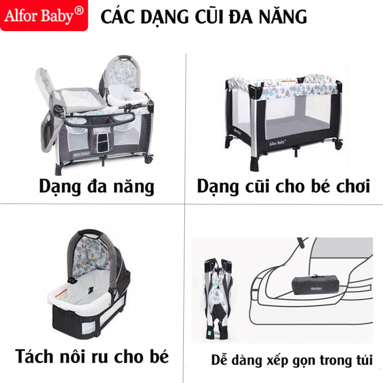 giường cũi, nôi 4 in1 đa năng cho trẻ sơ sinh alfor baby 16