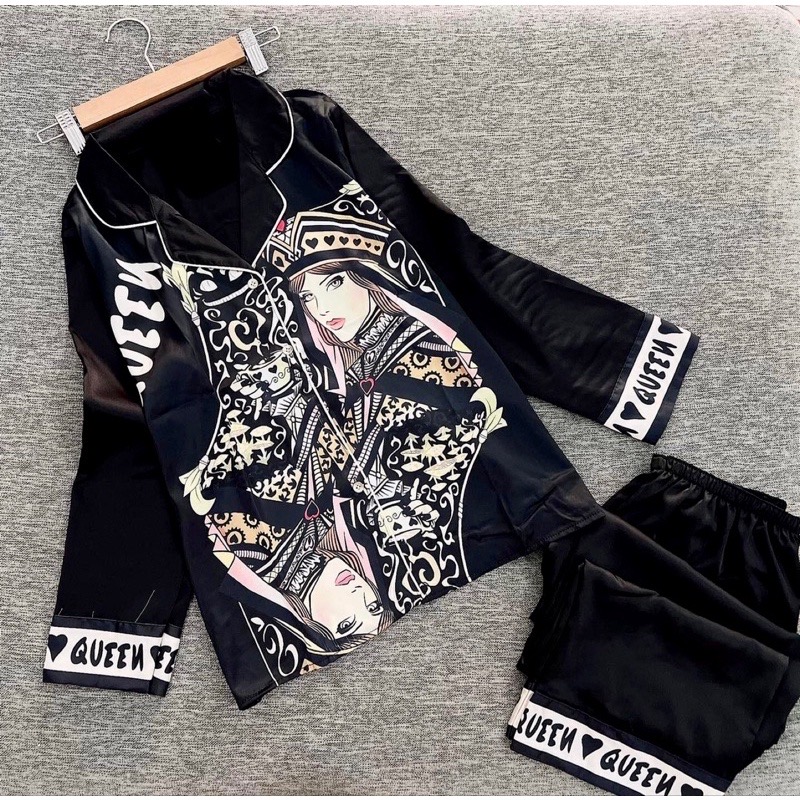 Bồ Pyjama Nữ Tay Dài Quần Dài Mặc Nhà Cổ Vét Siêu Sang
