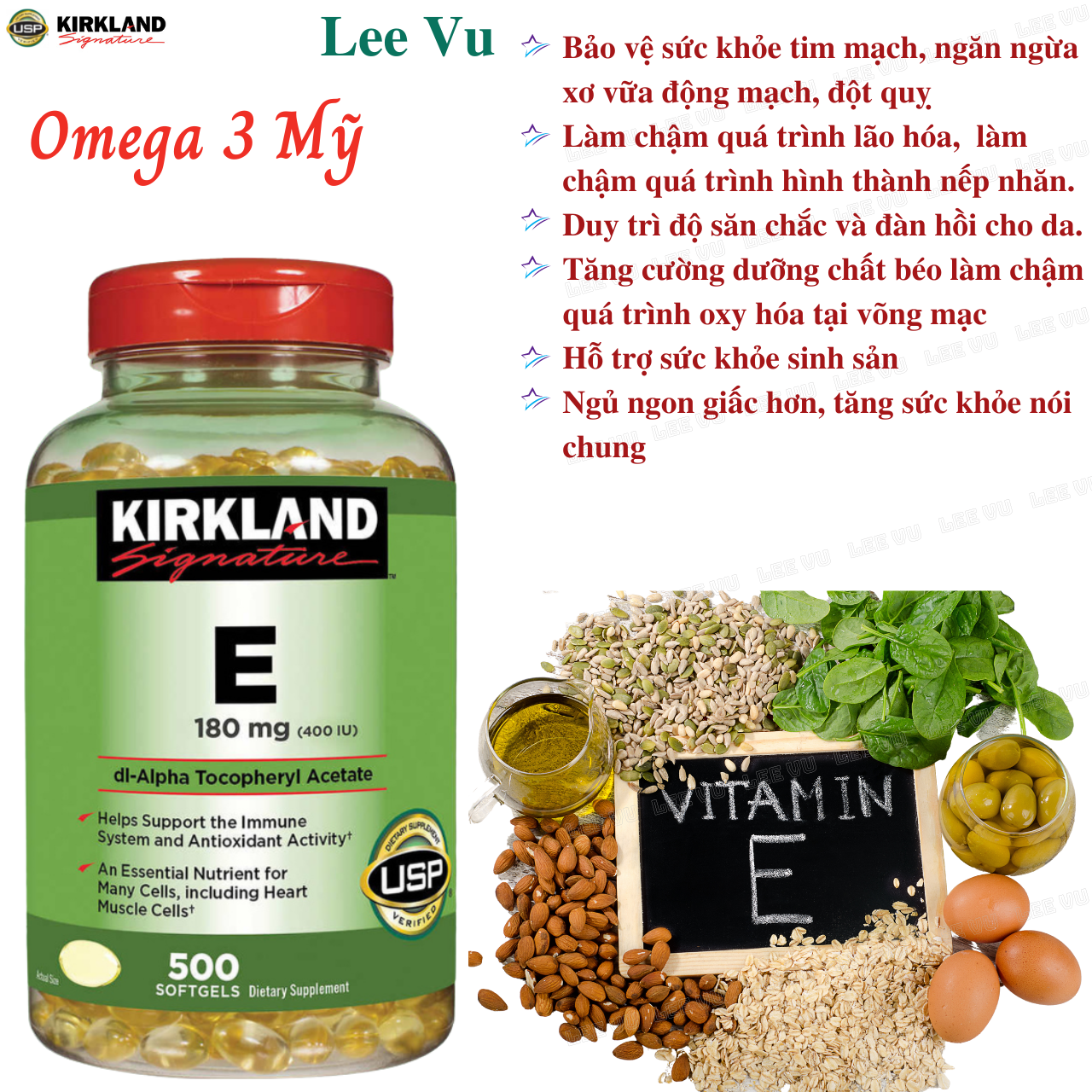 Viên Uống Vitamin E Kirkland Vitamin E 400 I.U 500 Viên -  Hỗ Trợ Làm Đẹp Da & Chống Lão Hóa