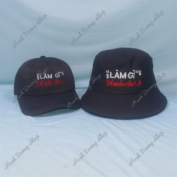 Set Nón Cặp Bucket & Cap Làm Gì Để Nhiều Tiền (KLG01); (TIN01) - Đen
