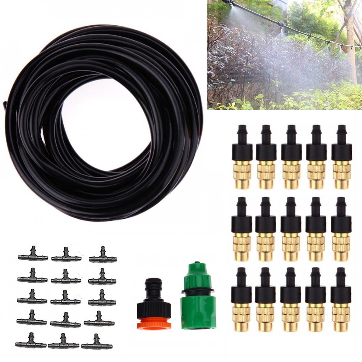 Bộ 15 Béc phun sương bằng đồng tưới lan cao cấp kèm 20m dây