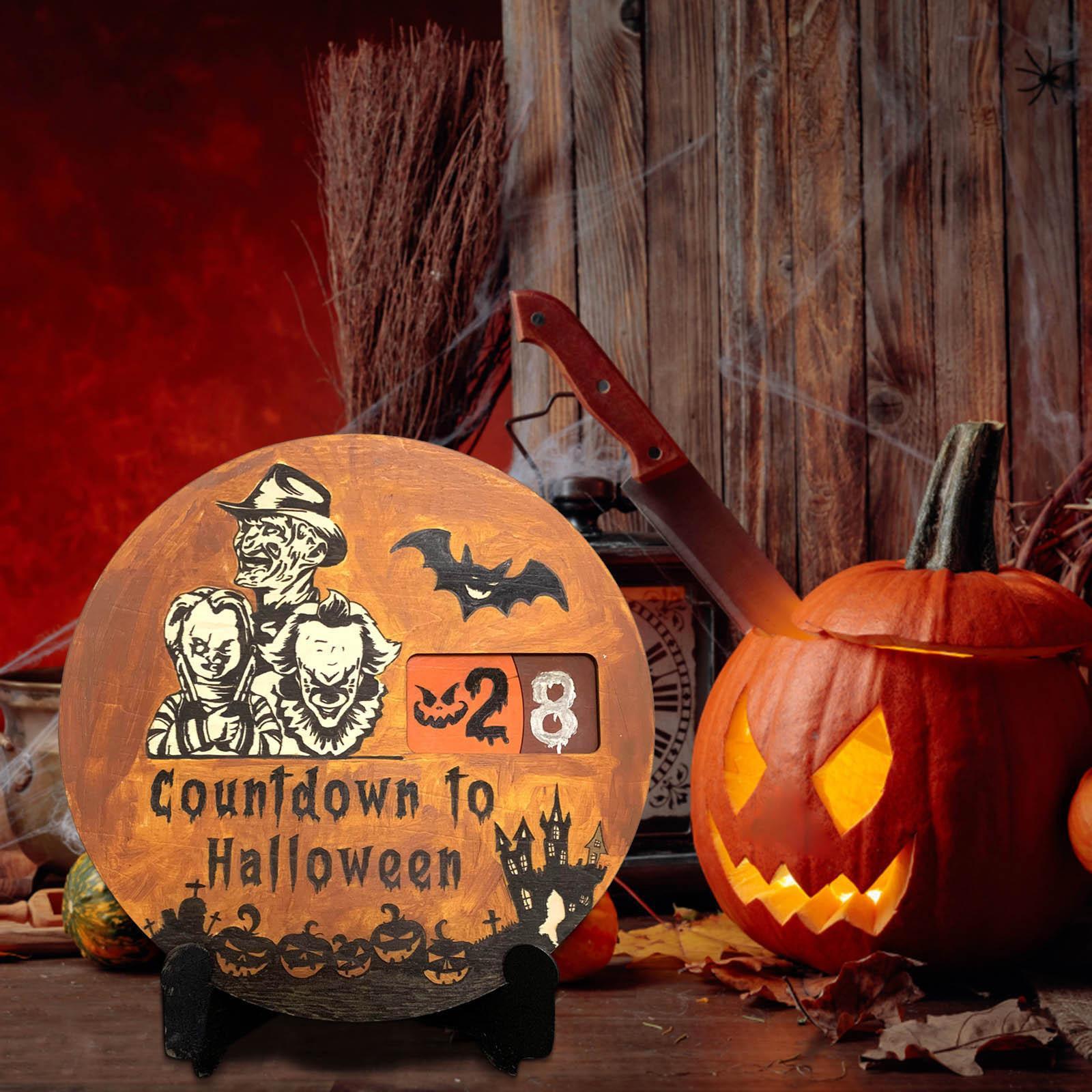 Halloween Advent Calendar Round Movable Turntable, Holiday Pendants ,Festive Gift Decoration Ornament for Holiday Party Home