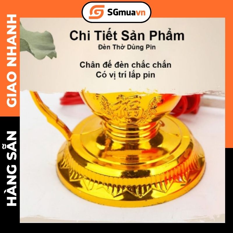 1 Cặp 2 Đèn thờ dùng pin đế vàng trang trí bàn thờ gia tiên