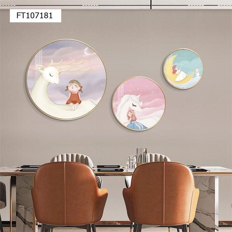 Tranh Tráng Gương 3D Cao Cấp Hình Tròn Bộ 3 Tranh