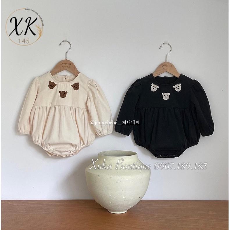 Bodysuit Dài Tay Thêu Gấu Nâu Cho Bé Gái 0-2 Tuổi Cực Đẹp Hãng Jennybebe Quảng Châu Cao Cấp