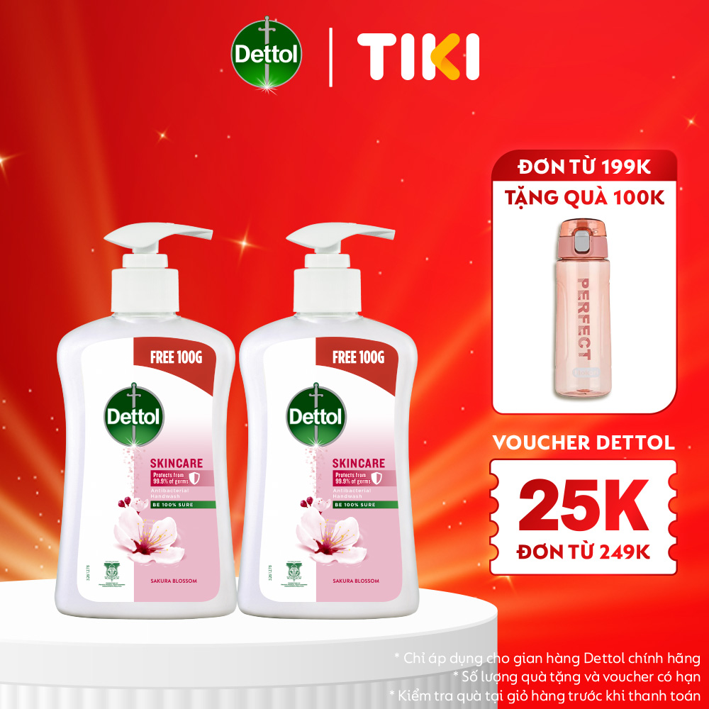 Combo 2 nước rửa tay Dettol kháng khuẩn chăm sóc da - Chai 500g