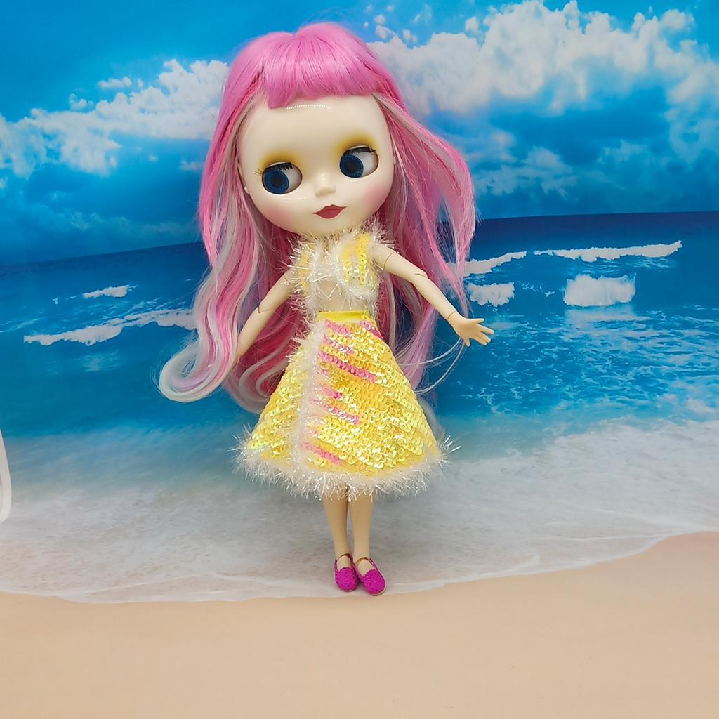 Fashion Doll Dress Top Jumpsuit Hat Set for Blythe Dolls Dress up 12inch Doll Accessory