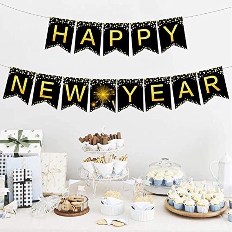 DÂY CỜ GIẤY TREO CHỮ HAPPY NEW YEAR PHỤ KIỆN TREO TRANG TRÍ TẾT NĂM MỚI