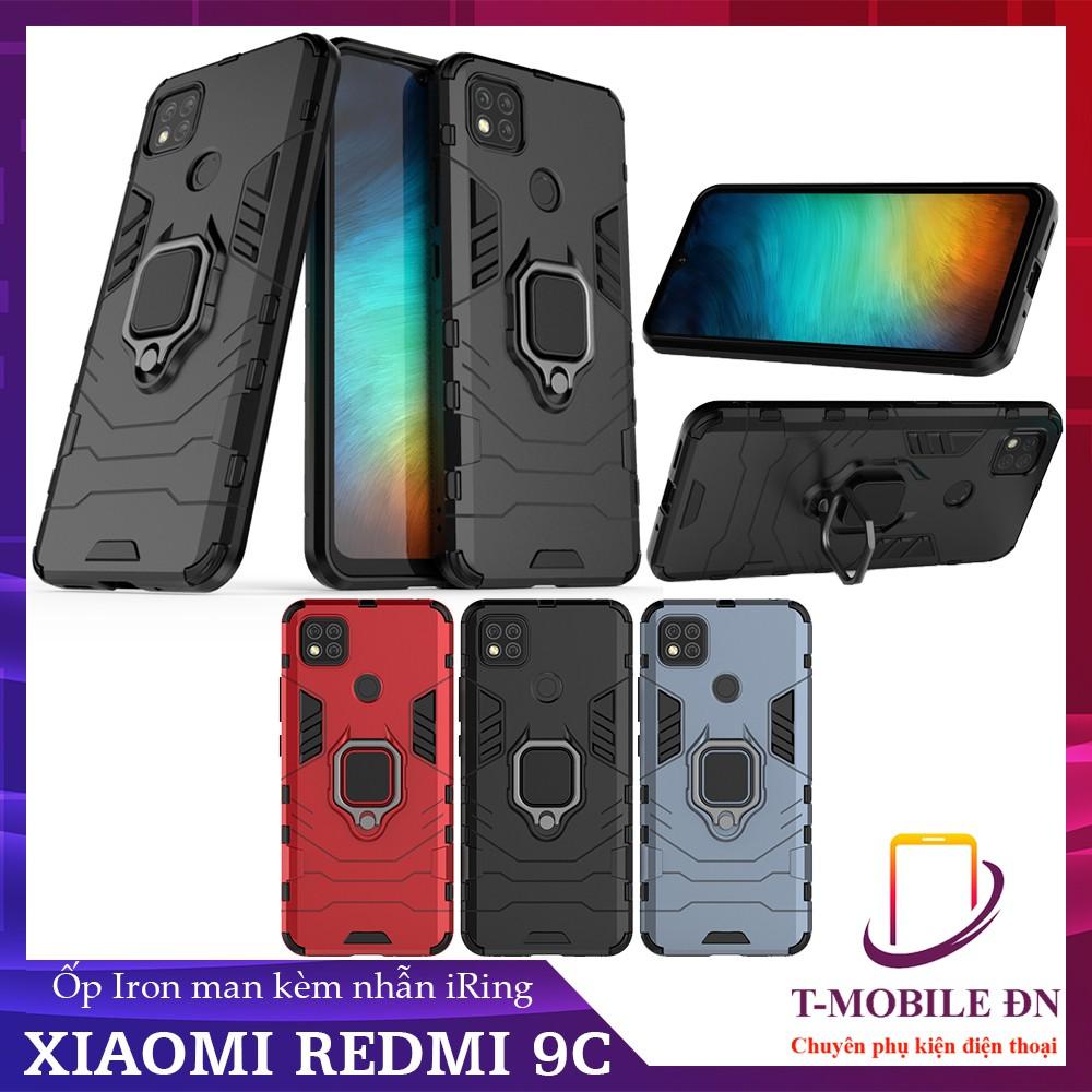 Ốp lưng cho Xiaomi Redmi 9C iron man chống sốc kèm nhẫn xoay chống xem video bảo vệ camera