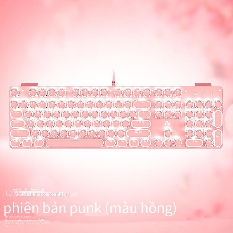 Đặc Biệt Cung Cấp Nguồn Trái Tim Bé Gái Màu Hồng Dễ Thương Vuông Punk Bàn Phím Tròn Lưới Đỏ Có Dây Xanh Trục Thực Bàn Phím Cơ