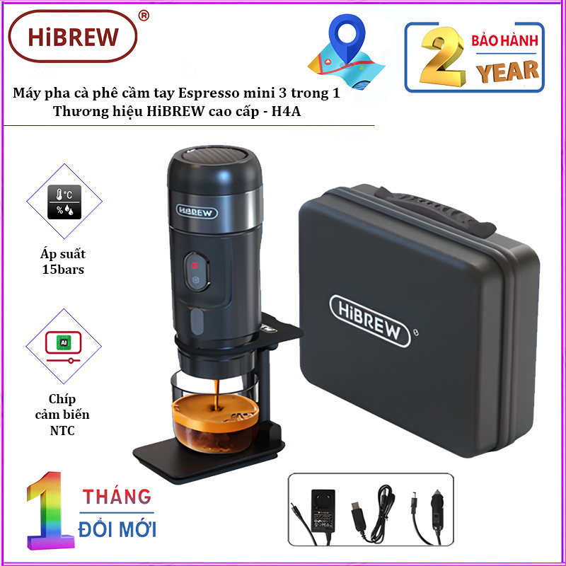 Máy pha cà phê cầm tay Espresso mini 3 trong 1, thương hiệu HiBREW cao cấp H4A - HÀNG CHÍNH HÃNG