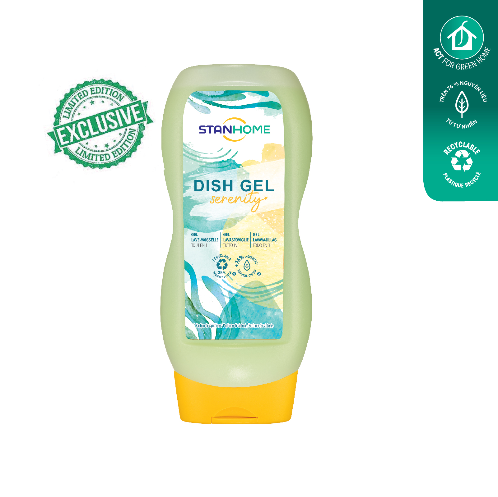 Gel rửa bát chuyên dụng cho máy rửa bát  All in One Stanhome DISH GEL Serenity hương Mimosa, bạc hà 720ML - Limited version