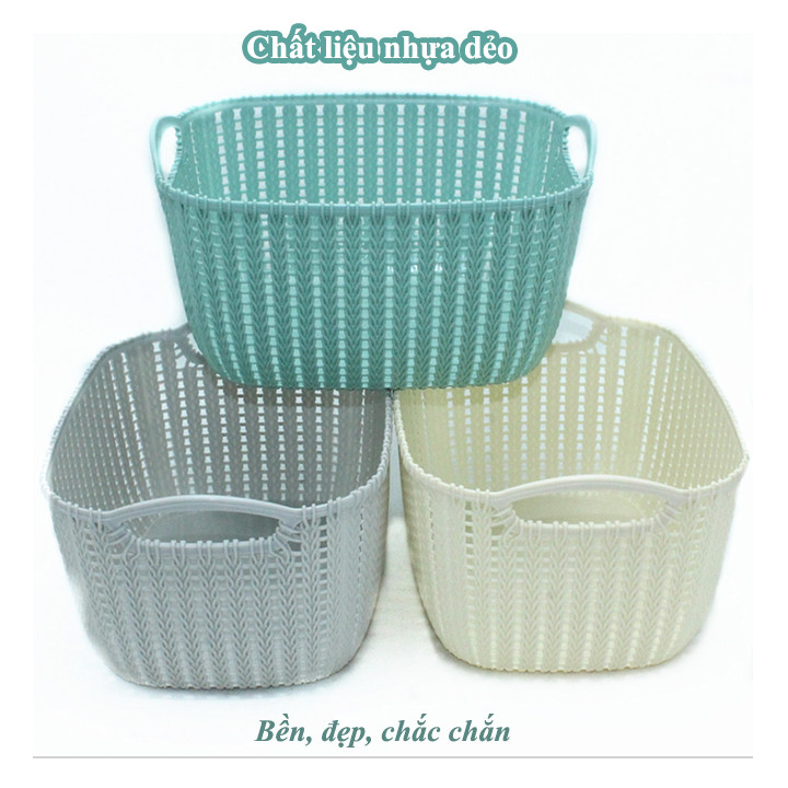 Giỏ nhựa giả mây đựng đồ đa năng - 1 cái - giao màu ngẫu nhiên