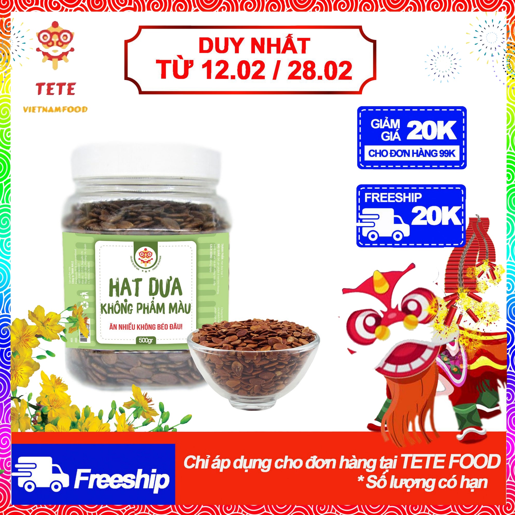 Hạt Dưa Không Phẩm Màu TeTe 500 gram