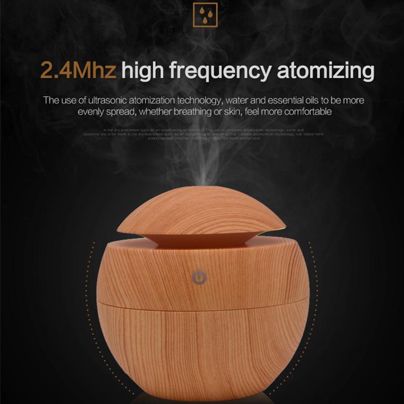 Mini Máy Tạo Độ Ẩm Không Khí USB Siêu Âm Khuếch Tán Hương Thơm Tinh Dầu Hương Thơm Khuếch Tán Điện Sương Mù Vân Gỗ Ánh Sáng Đèn LED Nhà