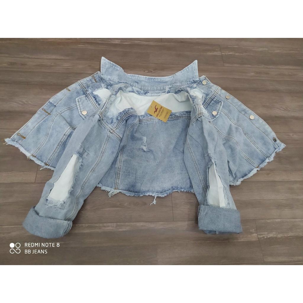 Áo khoác nữ chất jean cao cấp thời trang form dưới 58Kg xanh- vai đắp
