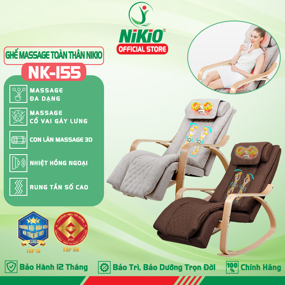 Ghế Massage Toàn Thân Nikio NK-155 - Kỹ Thuật Mát Xa Shiatsu Nhật Bản, Xoa Bóp Chuyên Sâu, Công Nghệ Rung Tần Số Cao Kết Hợp Nhiệt Hồng Ngoại Tân Tiến - Ghế Bập Bênh Thư Giãn, Giảm Stress Tại Nhà - Cải Thiện Sức Khỏe Và Chất Lượng Giấc Ngủ