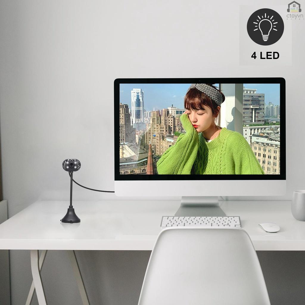 Webcam HD 480P USB 2.0 kèm mic 4 đèn LED cho laptop