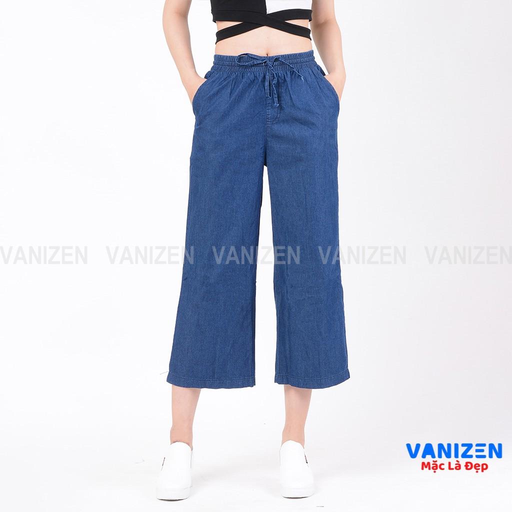 Quần jean giấy nữ ống rộng baggy đẹp lưng cao cạp chun trơn hàng hiệu cao cấp mã 3520 VANIZEN