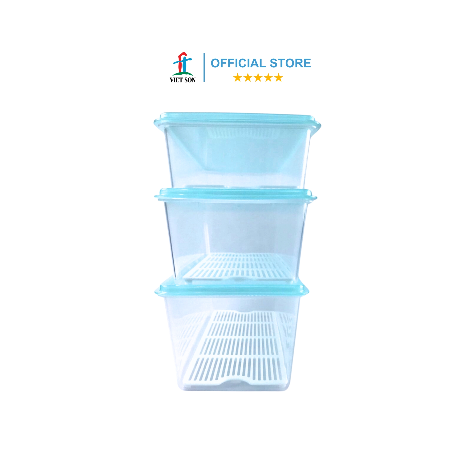 Bộ 3 Hộp Nhựa Thực Phẩm Chữ Nhật Nắp Kín Có Khay Ráo Nước Việt Son 1.5L-2L-2.5L