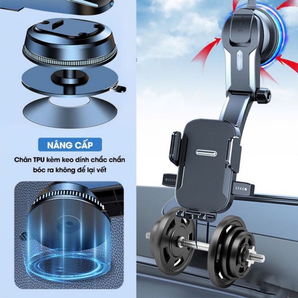 Giá Đỡ Điện Thoại trên Ô Tô, Kẹp Điện Thoại dạng Thác đổ, Không Chắn Tầm Nhìn gắn táp lô, Kính lái ô tô - Thương Hiệu RIBI - Hàng Chính Hãng