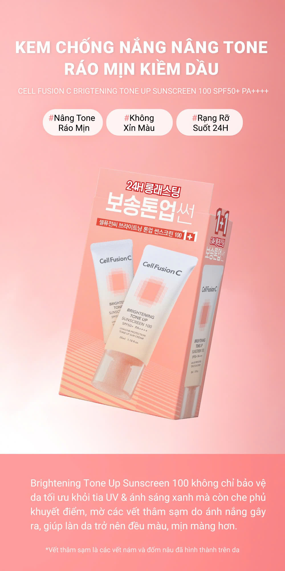 Combo 2 Kem Chống Nắng Dưỡng Trắng Nâng Tone Da Cell Fusion C Brightening Tone Up Sunscreen 100 SPF50+/ PA ++++ 35ml