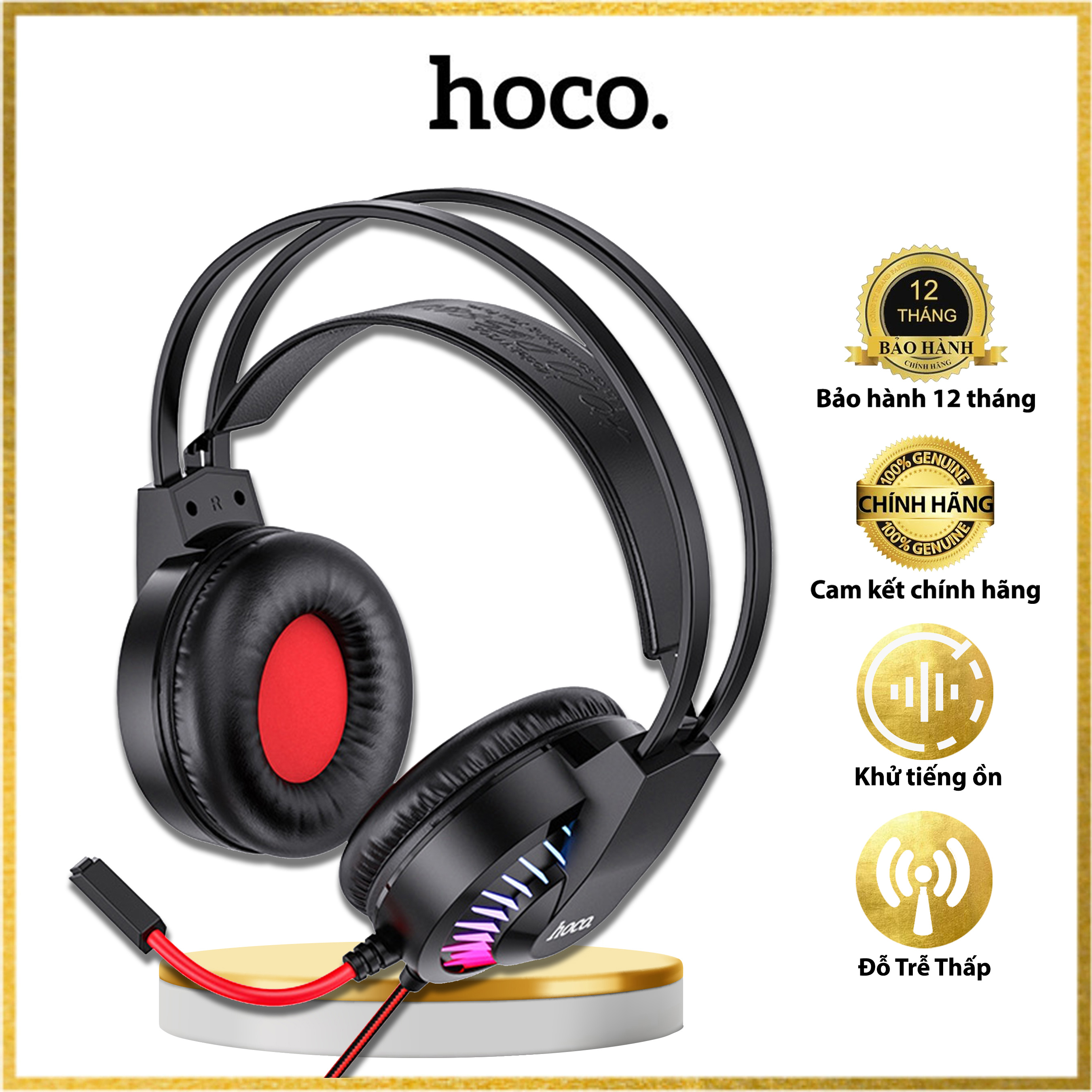 Tai nghe Gaming Hoco W105 - Đèn LED Đổi Màu - Mic Đàm Thoại - Sử Dụng Cho Laptop-PC - Hàng chính hãng